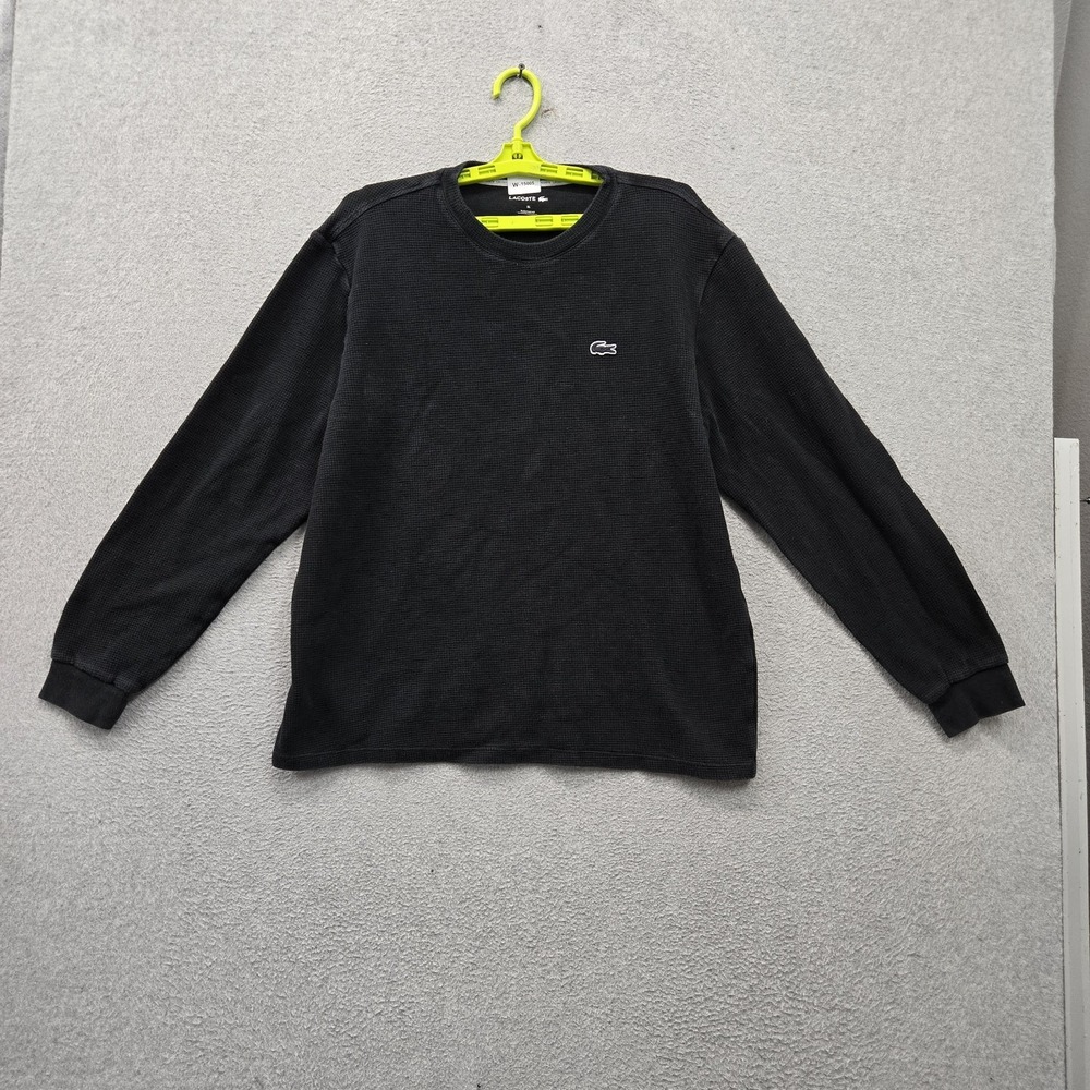 Lacoste Men Sleepwear XL Gray Embroidered Thermal Shirt Pajama Top Long Sleeve